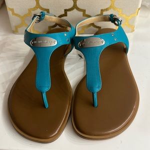 Women's MK Plate Flat Thong Sandals blue Size 8